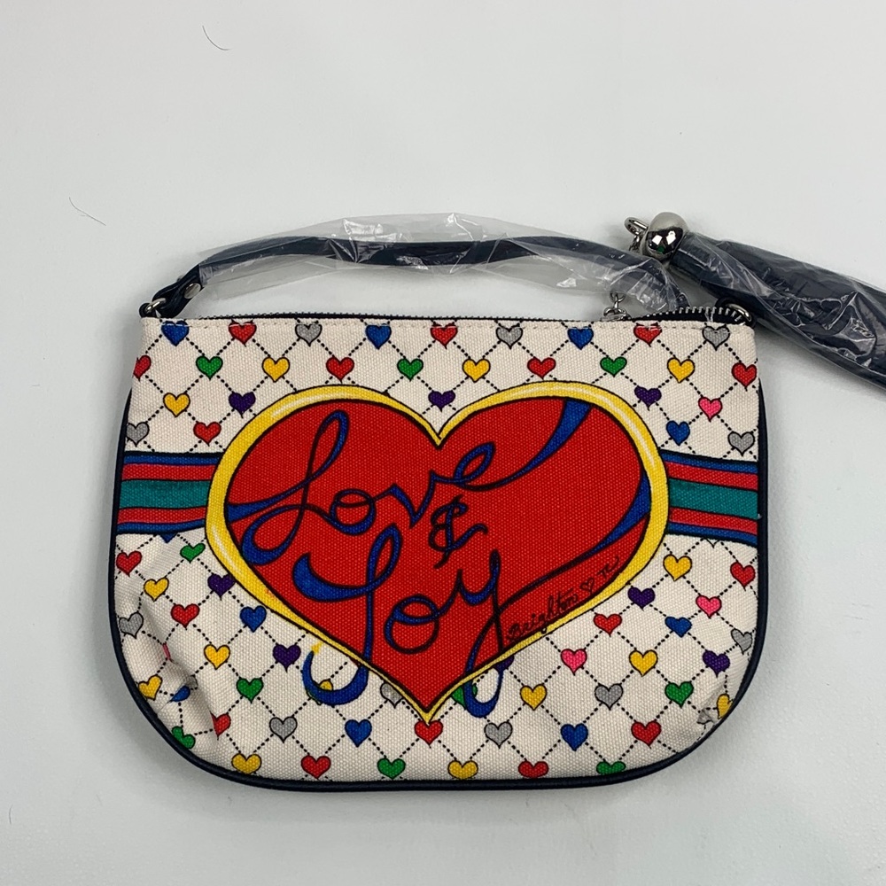 Brighton Colorful Heart Pattern shoulder Bag Multicolor Black strap & tassel NEW